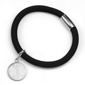 Black Lamb Leather White Medical Silver Charm Bracelet